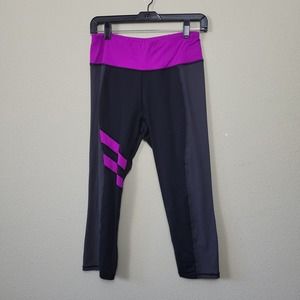 Betsey Johnson Performance Women's M Capri Yoga Pants Black Bright Purple Stripe